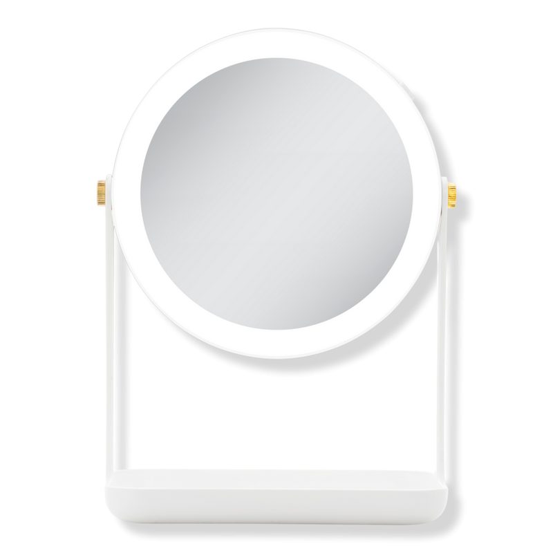 LED Lighted Makeup Mirror with 5X/1X, Tray & Phone Holder - White