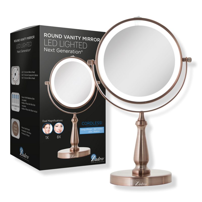 LED Lighted Makeup Mirror with 8X/1X Magnification - Rose Gold