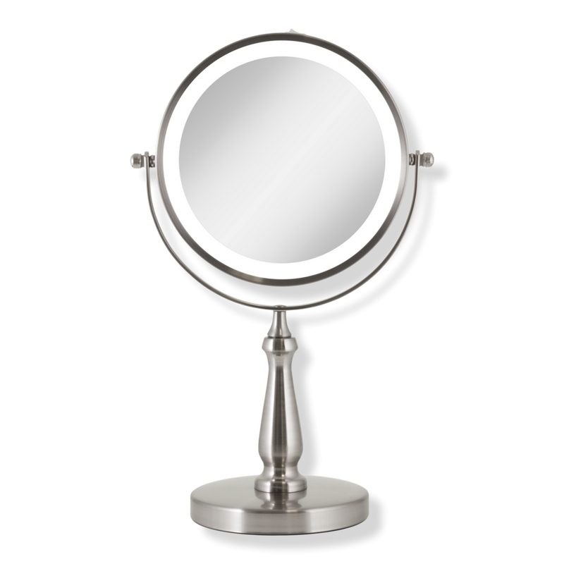 LED Lighted Makeup Mirror with 8X/1X Magnification - Satin Nickel