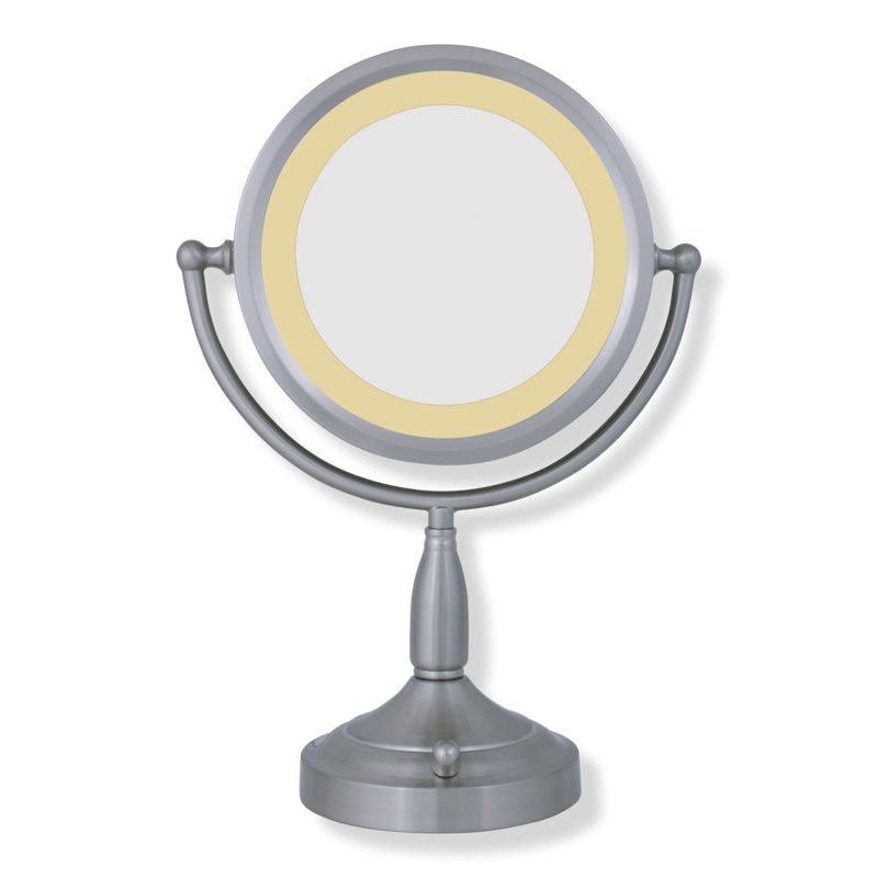 LED Lighted Makeup Mirror with 8X/1X Magnification - Satin Nickel