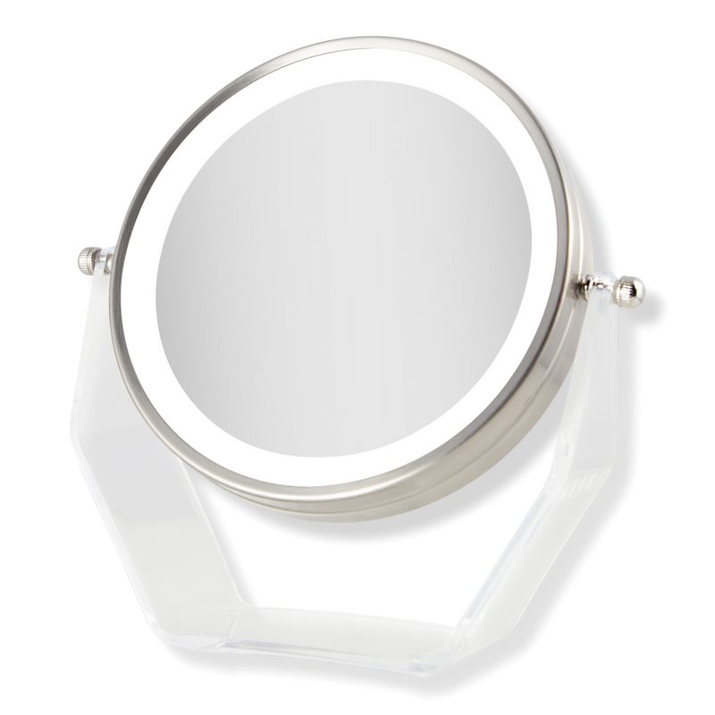 LED Lighted Makeup Mirror with Magnifications - Satin Nickel