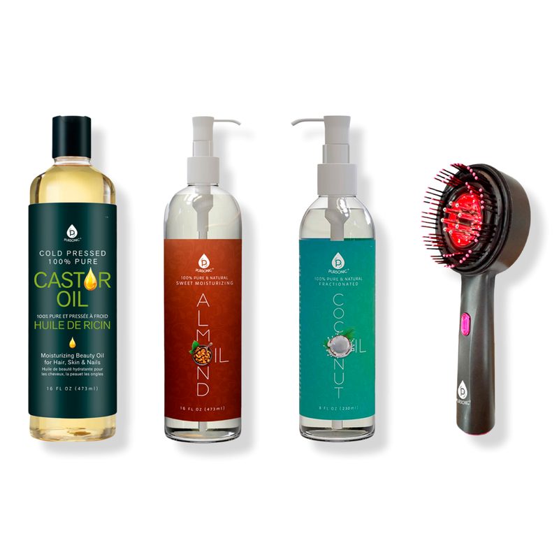 LED Therapy Brush, Castor Oil, Sweet Almond Oil, & Fractionated Coconut Oil