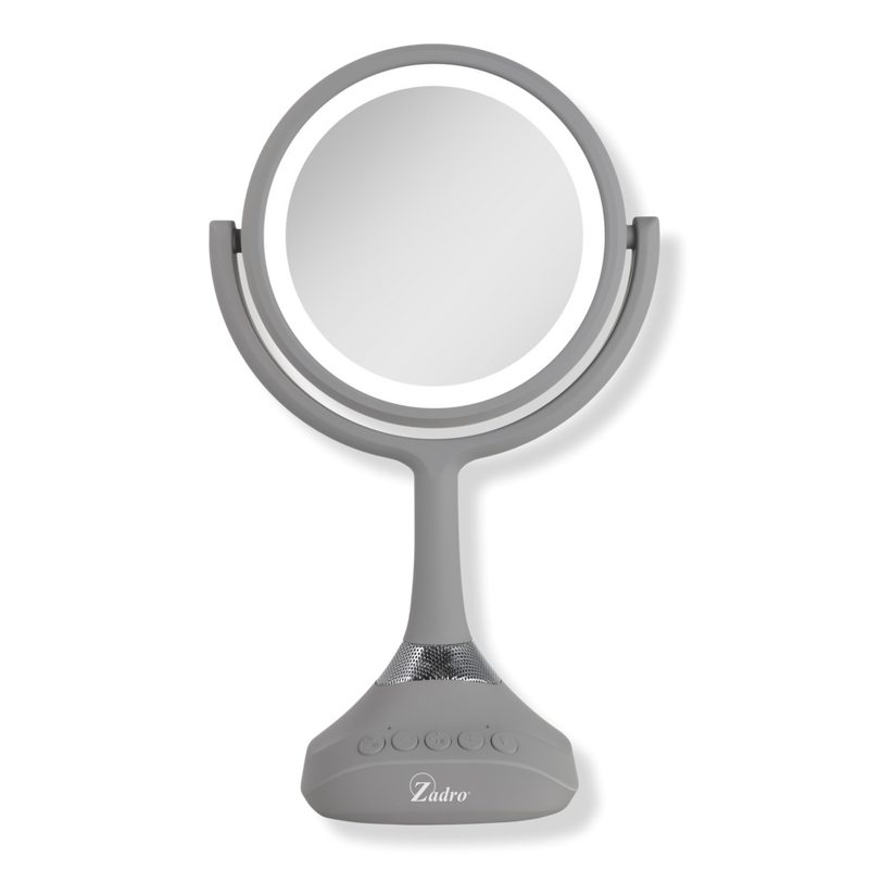 Lighted Makeup Mirror 5X/1X, Bluetooth & USB Charging Port - Gray