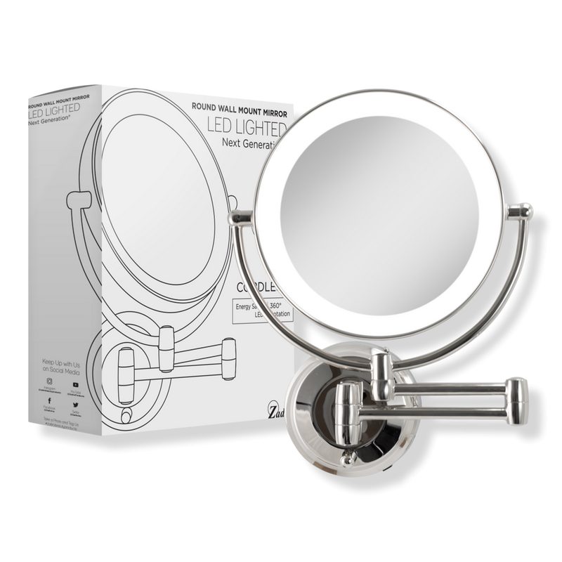 Lighted Wall Mounted Makeup Mirror with 10X/1X Battery/Cord - Chrome