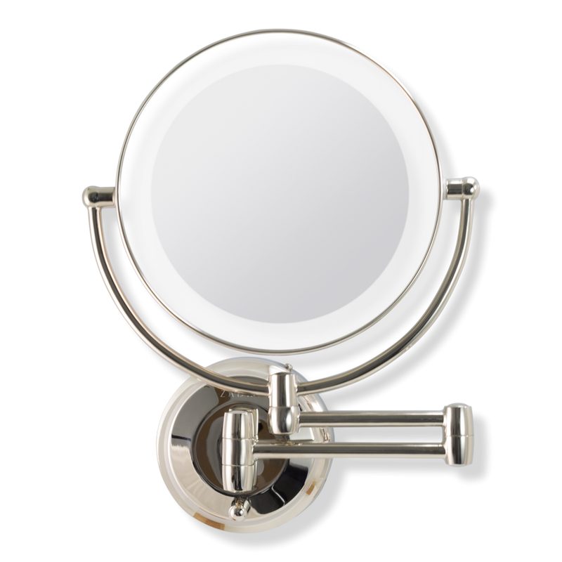 Lighted Wall Mounted Makeup Mirror with 10X/1X Battery/Cord - Polished Nickel