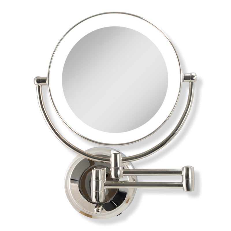 Lighted Wall Mounted Makeup Mirror with 5X/1X Battery/Cord - Polished Nickel