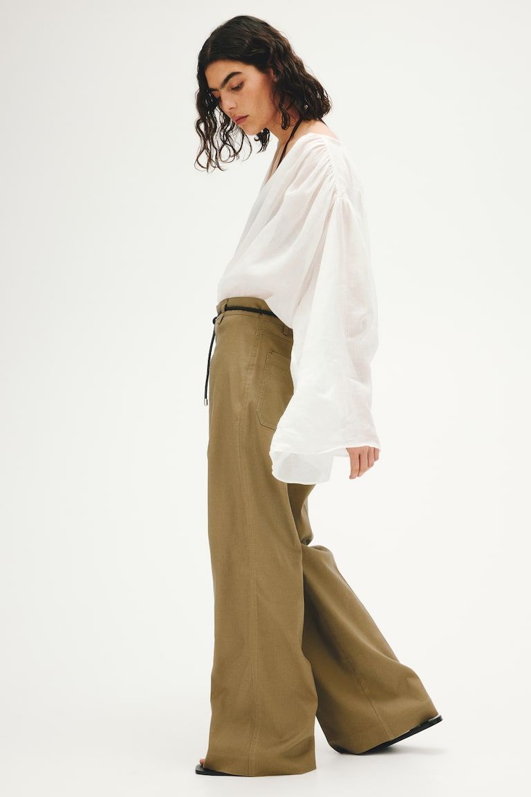 Linen-Blend Bootcut Pants