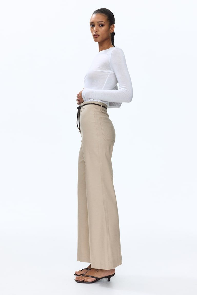 Linen-Blend Bootcut Pants