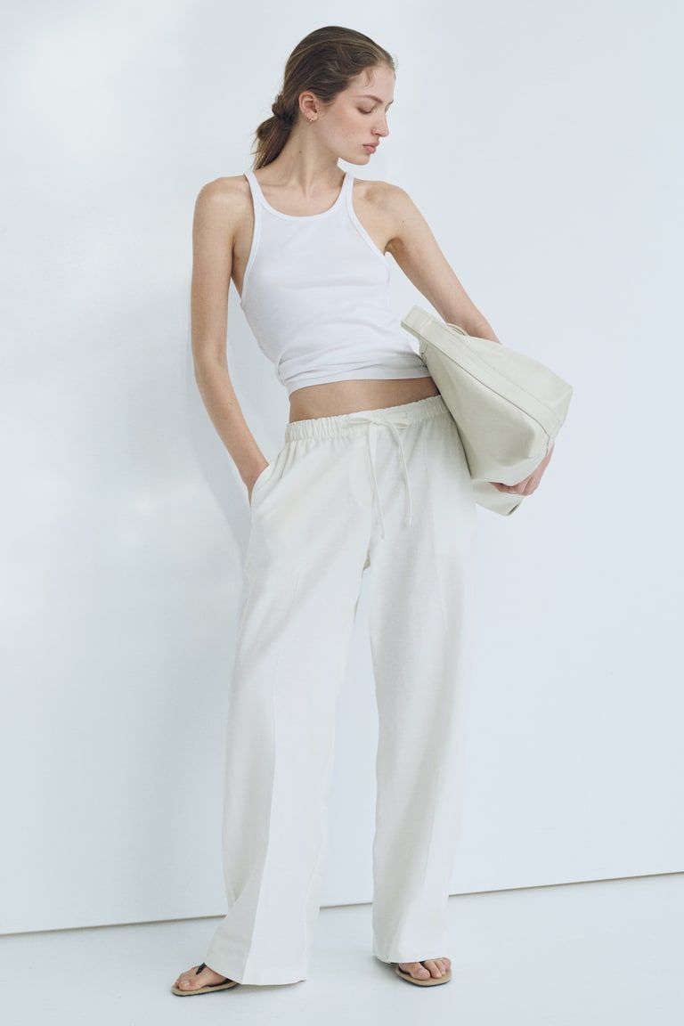 Linen-Blend Drawstring Pants