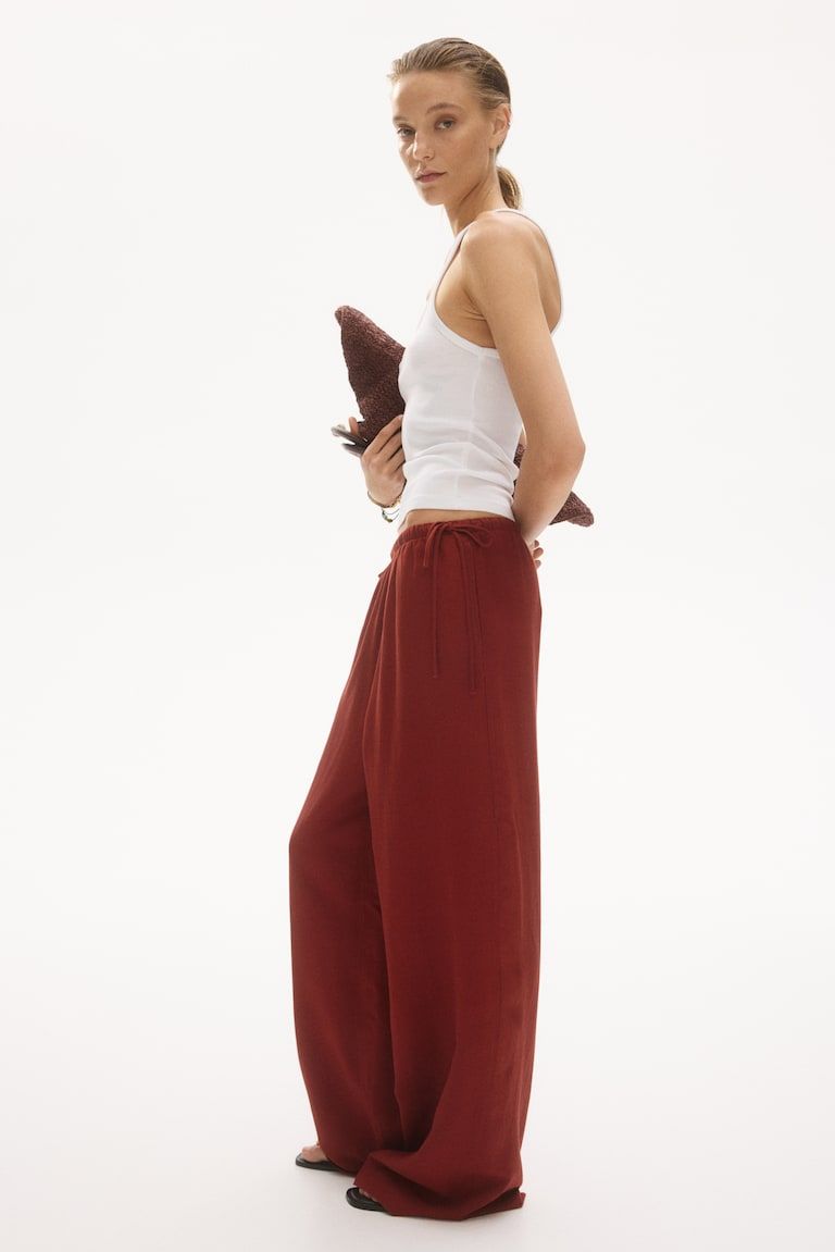Linen-Blend Drawstring Pants
