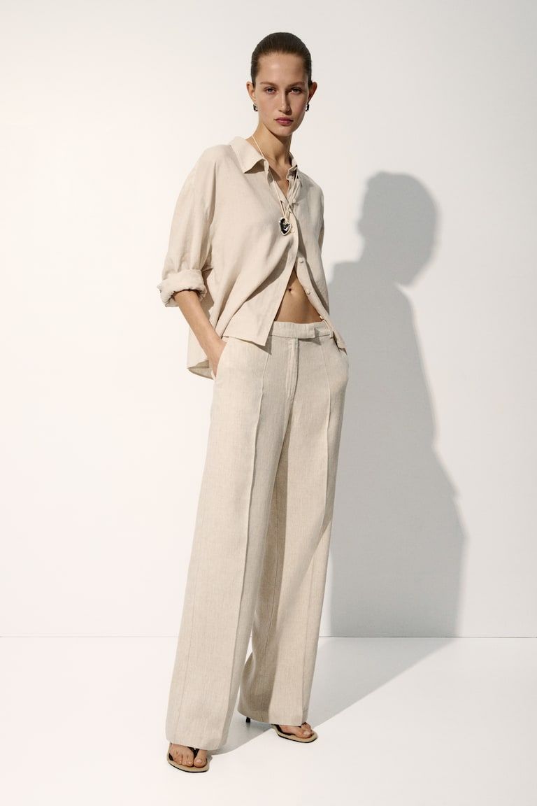 Linen-Blend Dress Pants