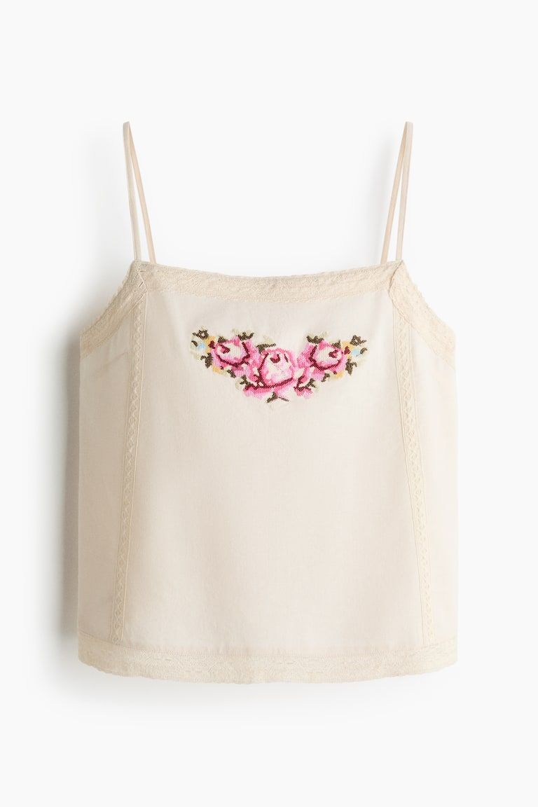 Linen-Blend Pajama Top