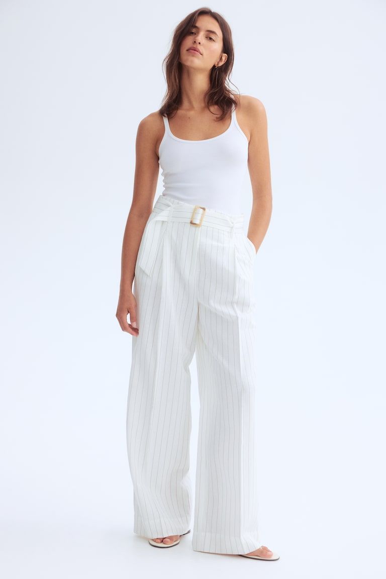 Linen-Blend Pants with Belt