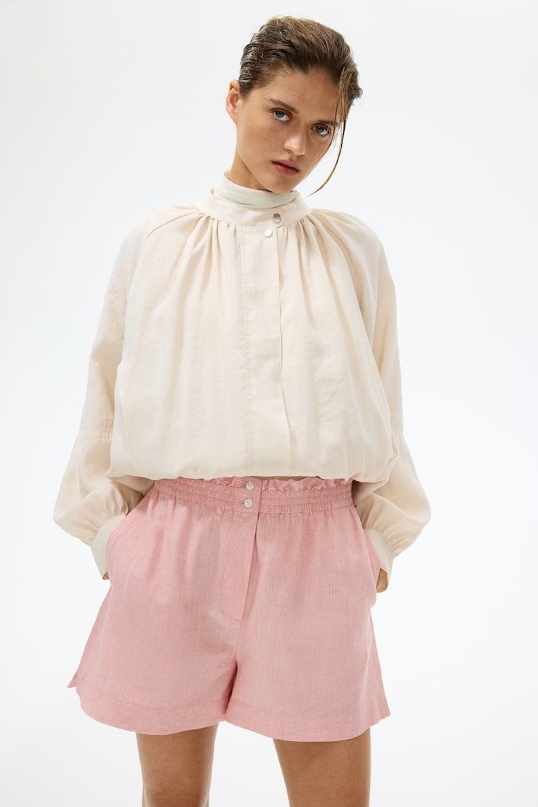 Linen-Blend Paper-Bag Shorts