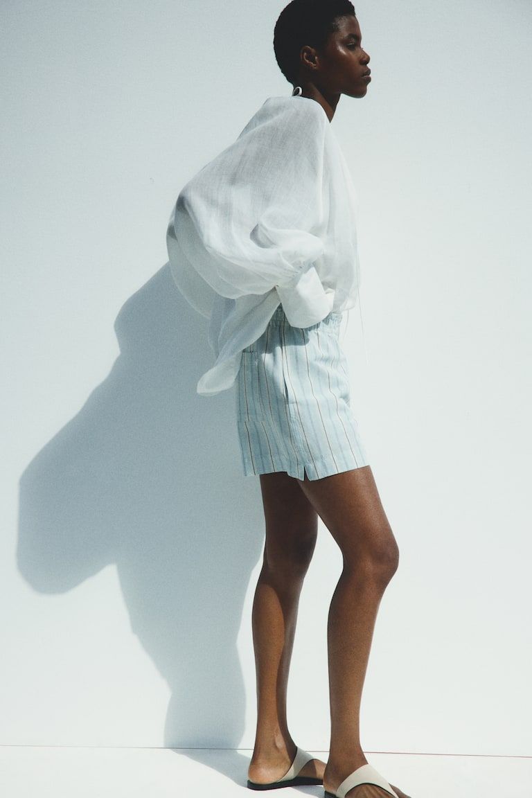Linen-Blend Paper-Bag Shorts