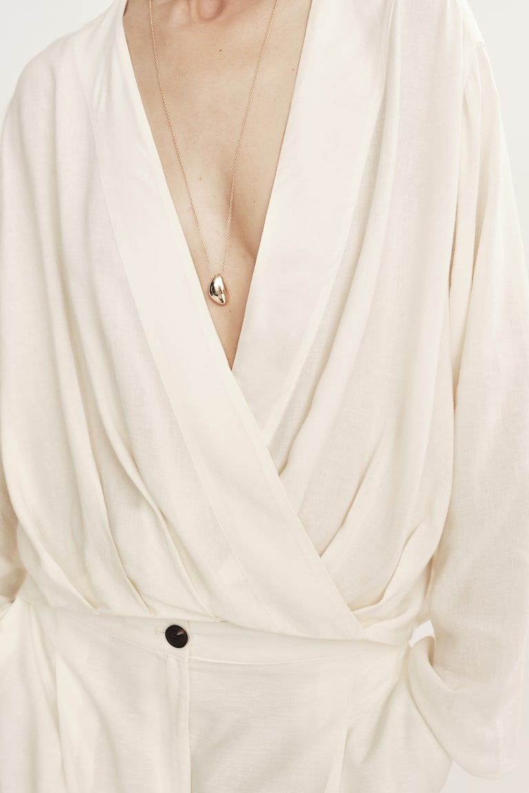Linen-Blend Wrap Blouse