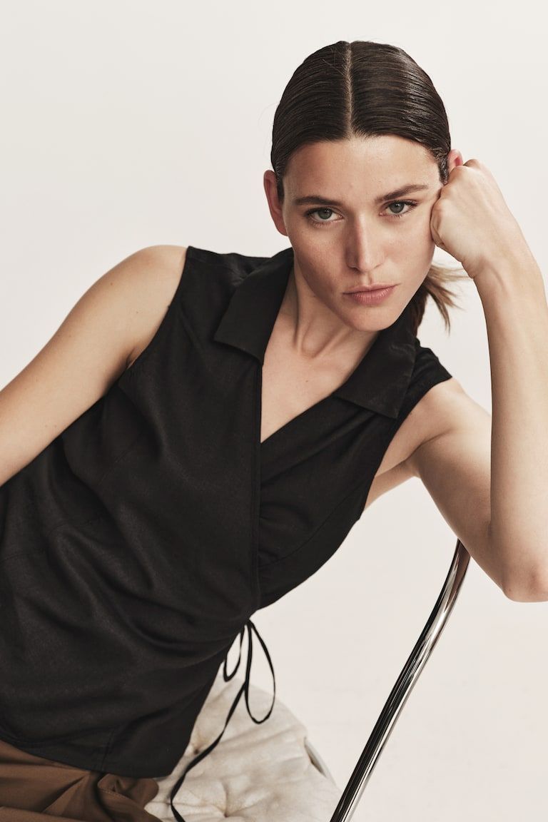Linen-Blend Wrap Top