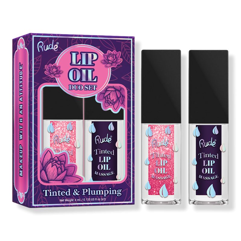 Lip Oil Massage Tinted & Plumping Lip Oil Duo Set - Rose Shimmer / Serenity