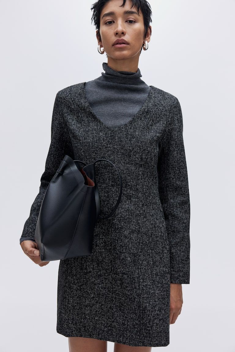 Long-Sleeved Bouclé Dress