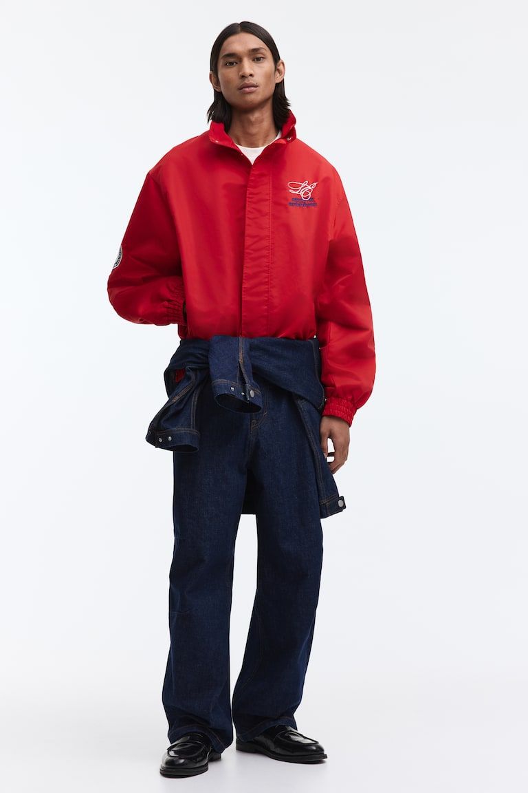Loose-Fit Embroidered-Motif Nylon Track Jacket
