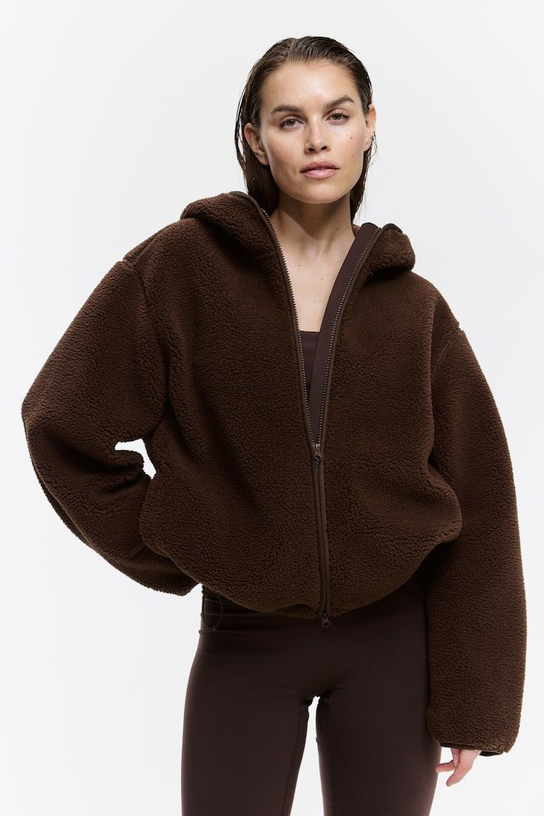 Loose-Fit Hooded Teddy Fleece Activewear Jacket