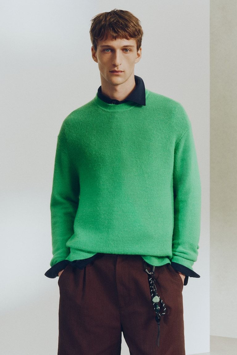 Loose-Fit Wool-Blend Purl-Knit Sweater