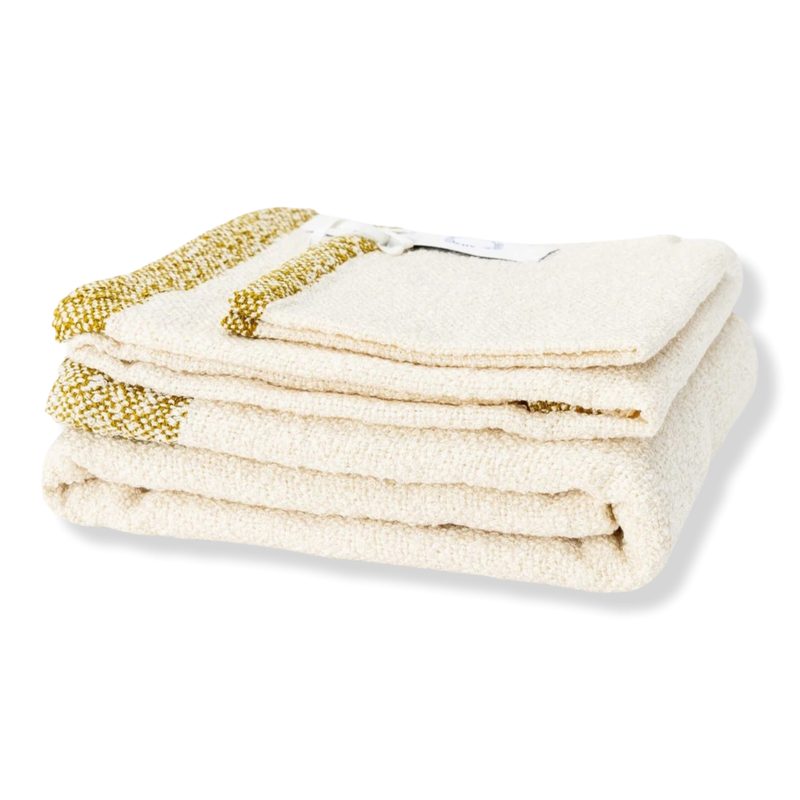 Luxe Bamboo Boucle Towel Set - Natural & Brass