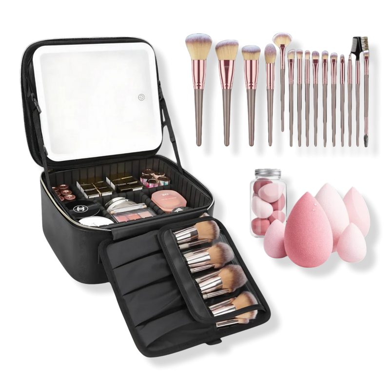Makeup Case with Brush & Sponge Set