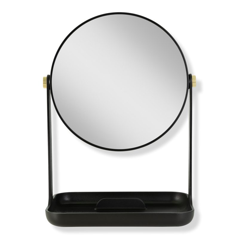 Makeup Mirror with 5X/1X Magnification, Tray & Phone Holder - Black