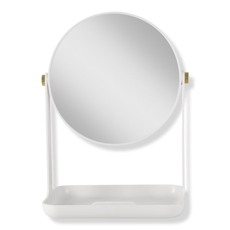Makeup Mirror with 5X/1X Magnification, Tray & Phone Holder - White