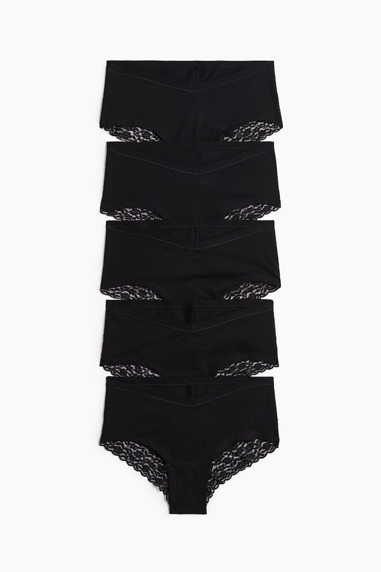 MAMA 5-Pack Lace-Trimmed Cotton Hipster Briefs