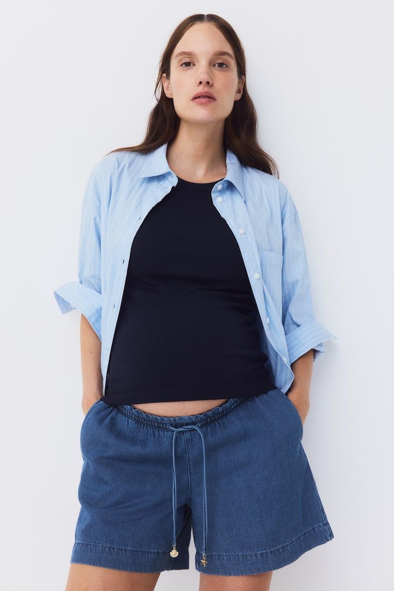 MAMA Denim Drawstring Shorts