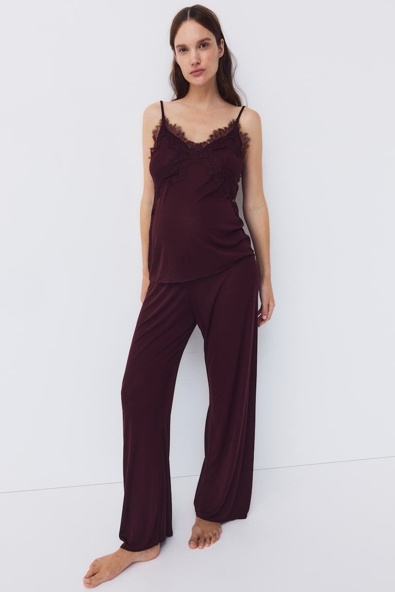 MAMA Lace-Trimmed Jersey Pajamas