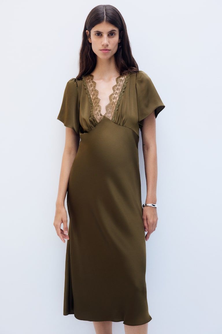 MAMA Lace-Trimmed Satin Dress
