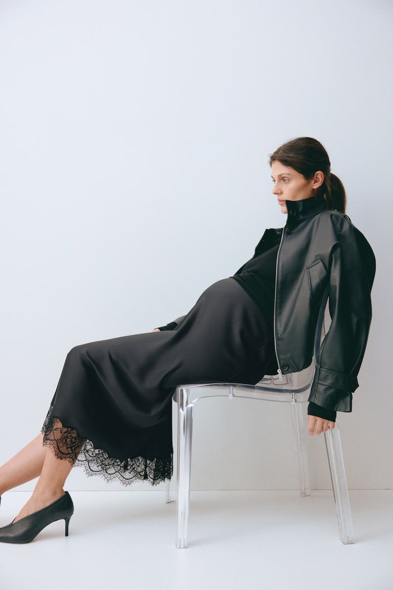 MAMA Lace-Trimmed Satin Skirt