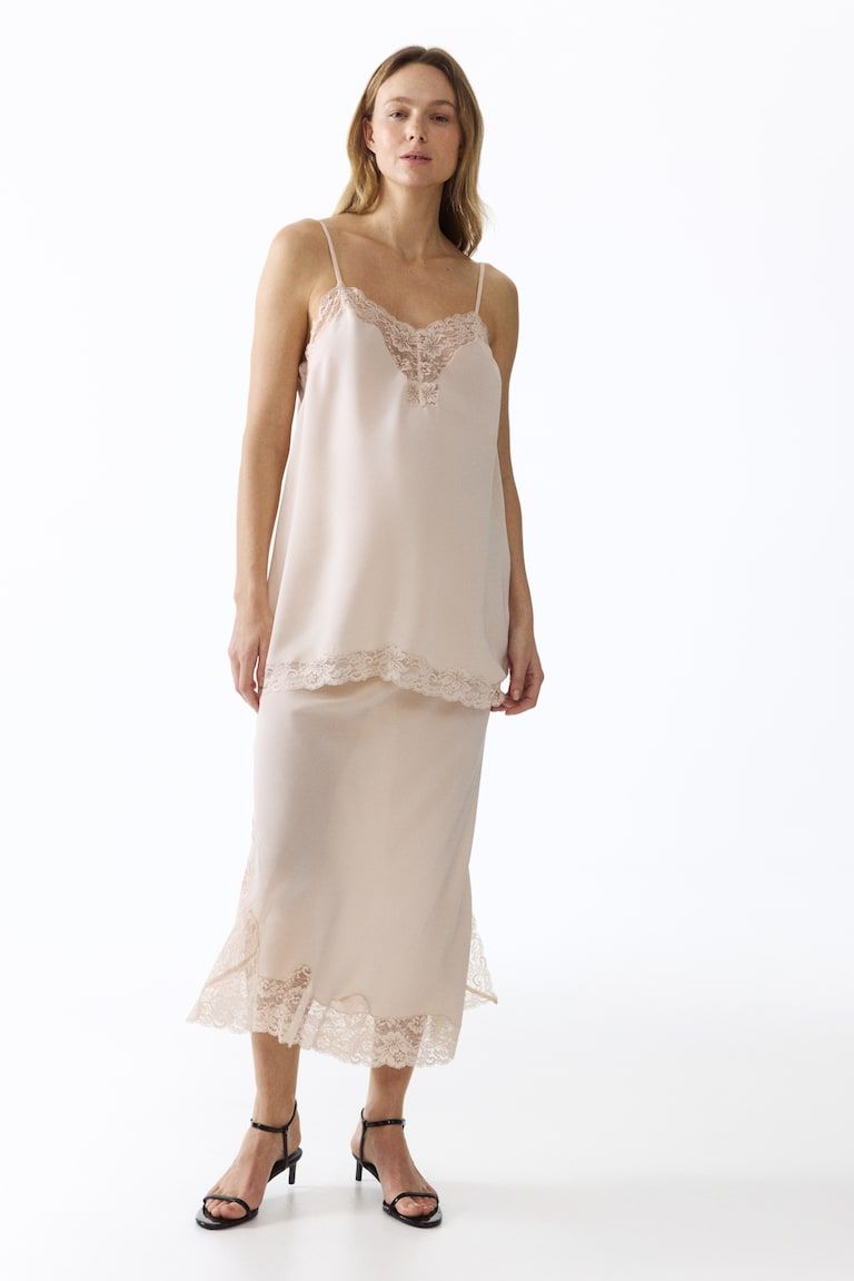 MAMA Lace-Trimmed Viscose Skirt