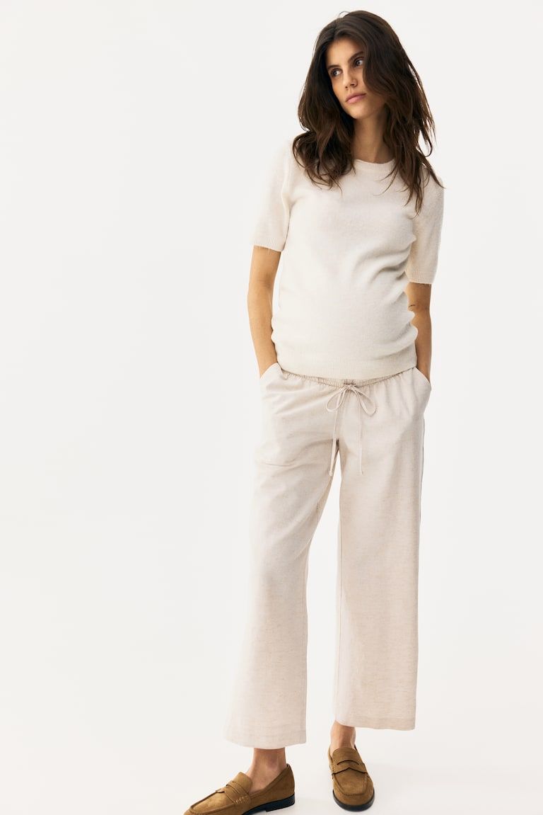 MAMA Linen-Blend Drawstring Pants