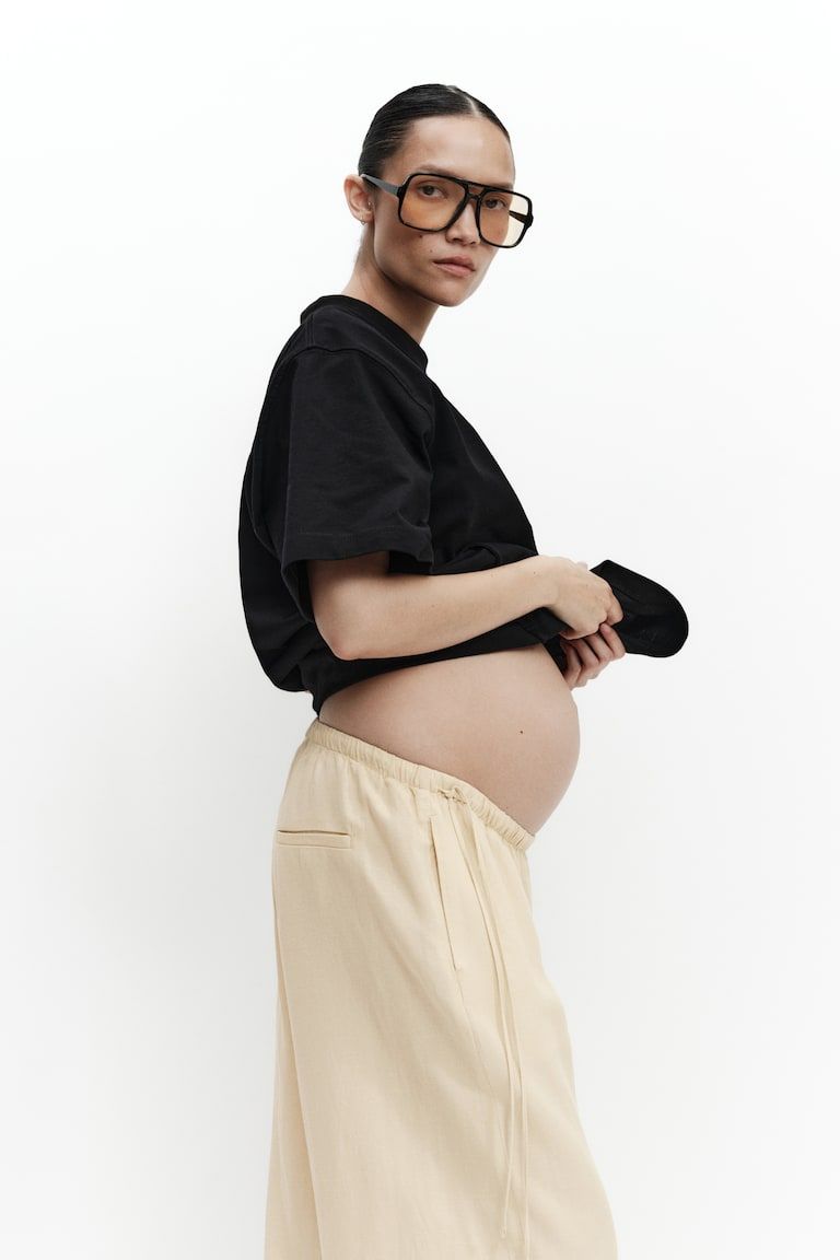 MAMA Linen-Blend Drawstring Pants