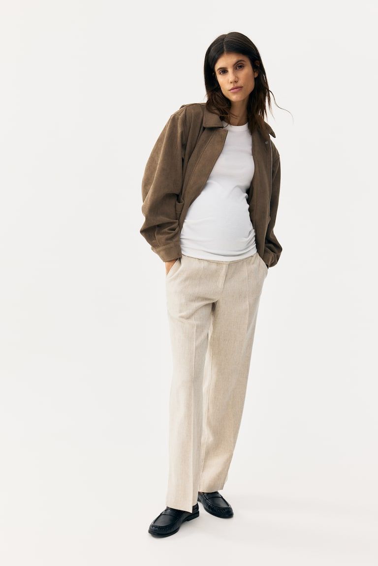 MAMA Linen-Blend Dress Pants