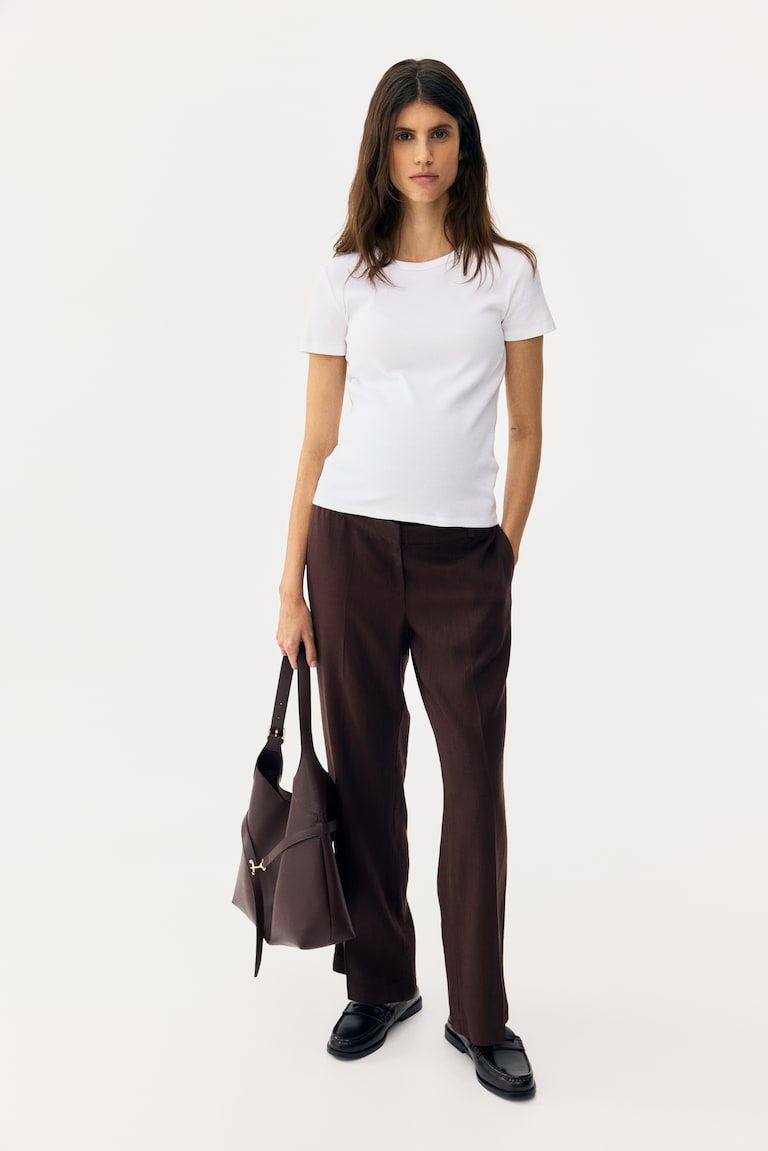 MAMA Linen-Blend Dress Pants