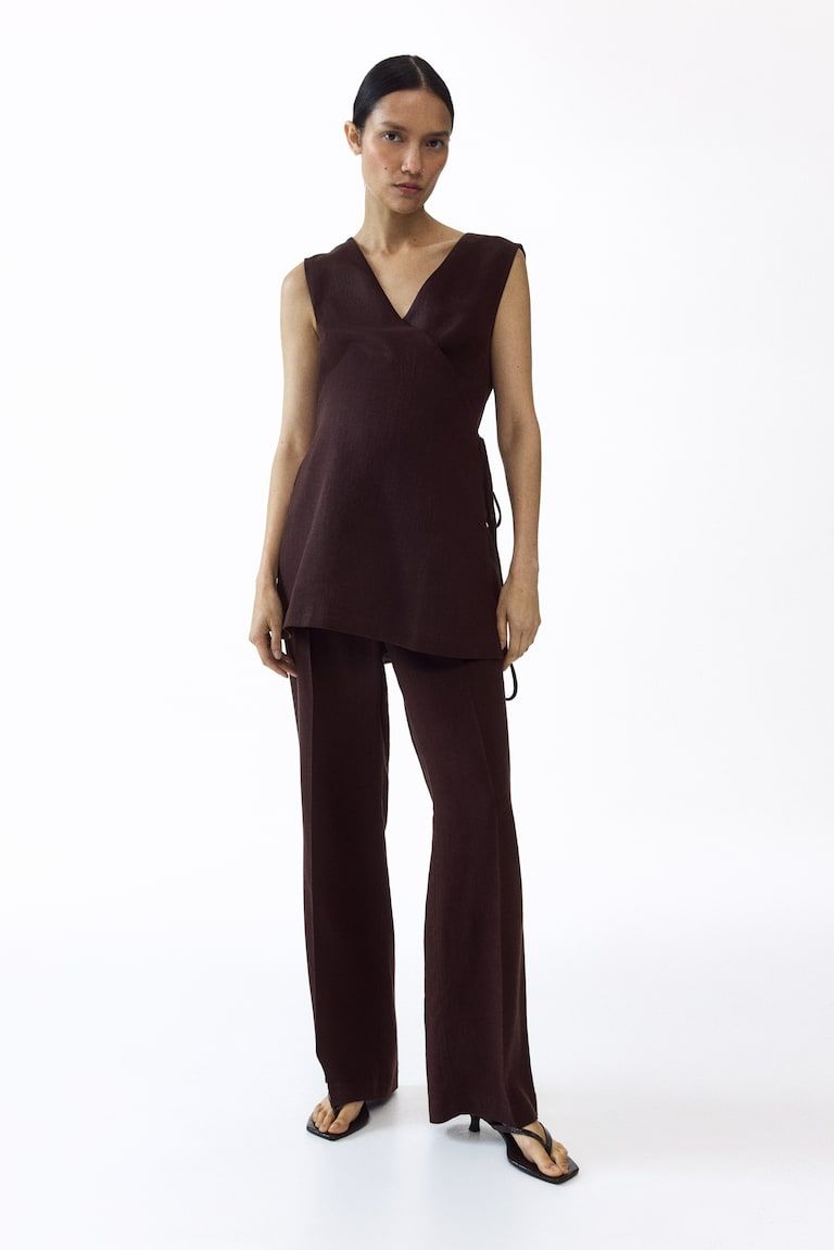 MAMA Linen-Blend Wrap Top