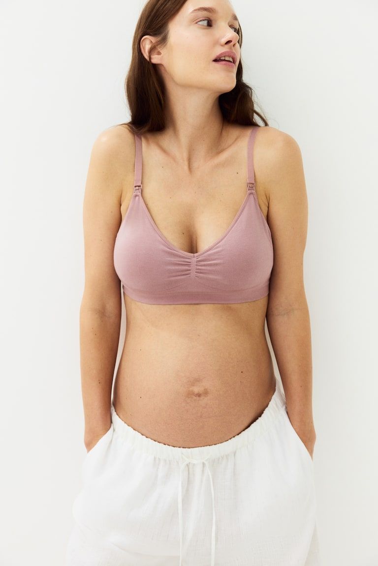 MAMA Seamless Padded Cotton-Blend Nursing Bra