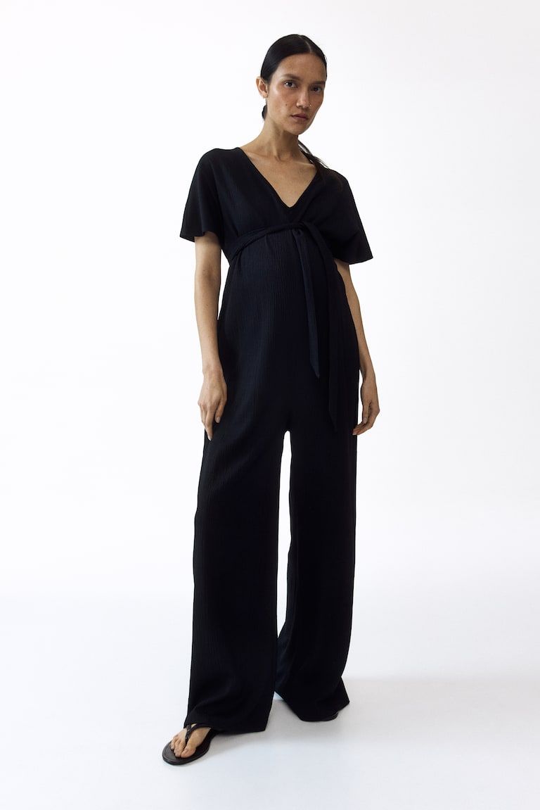 MAMA Short-sleeved tie-belt jumpsuit