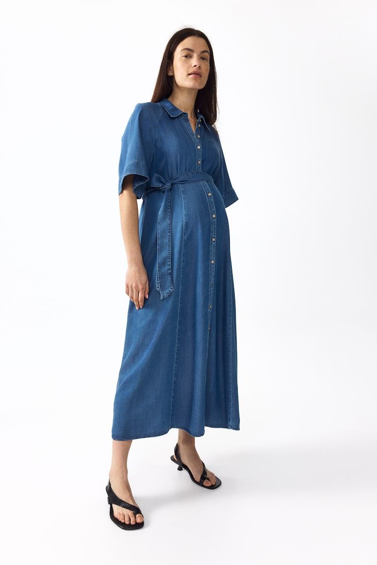MAMA Tie-Belt Denim Dress