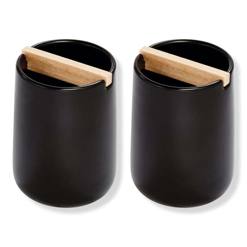 Matte Black Toothbrush Holder with Removable Wood Divider
