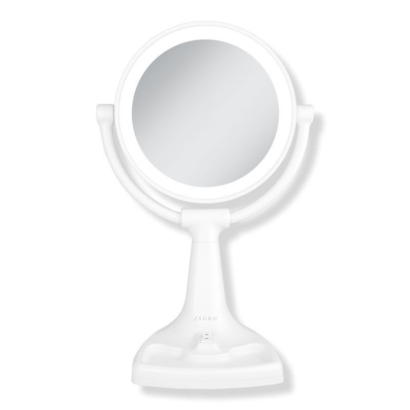 Max Bright Lighted Makeup Mirror with 10X/1X, Storage Tray - White