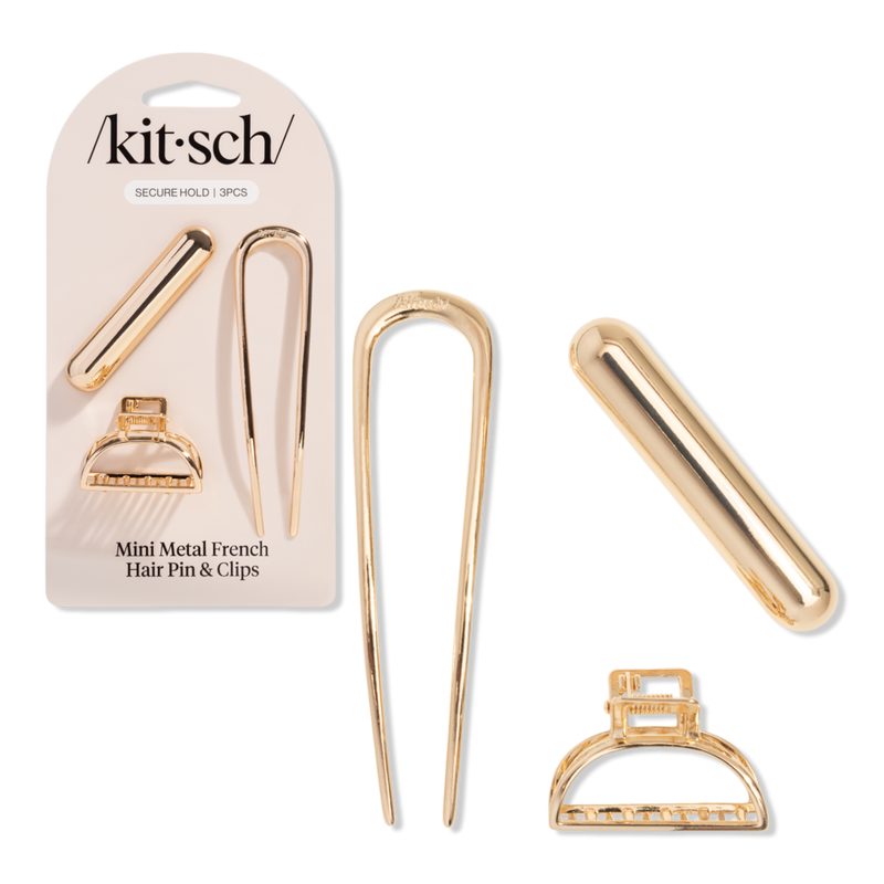Mini Metal French Hair Pin & Clips 3 Piece Set - Gold