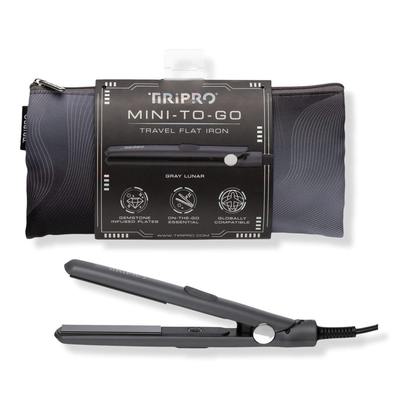 Mini ToGo Tourmaline Gem Travel Flat Iron with Pouch - Black