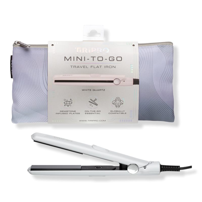 Mini ToGo Tourmaline Gem Travel Flat Iron with Pouch - White