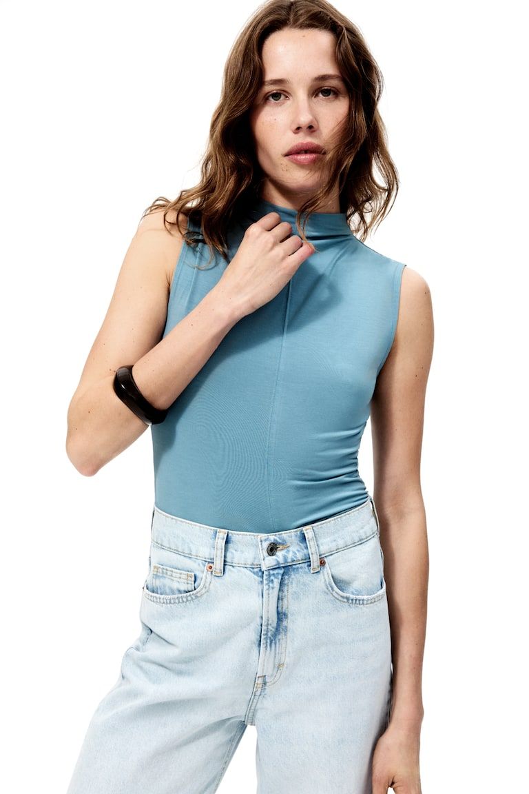 Modal-Blend Mock Turtleneck Top